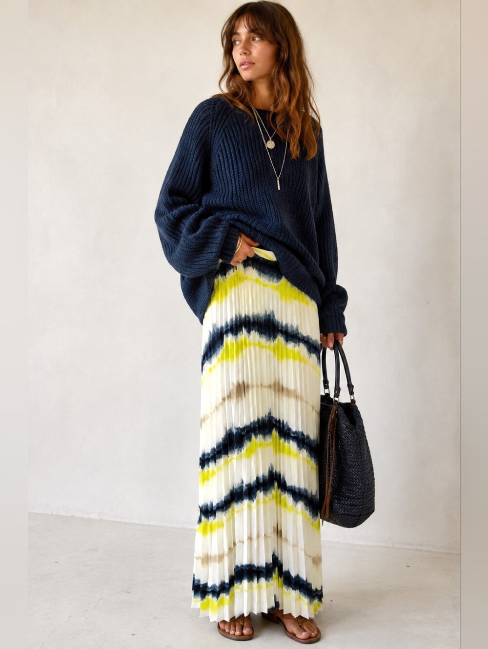 Boho Skirt M & S Collection Tie Dye Pleated Maxi Skirt NWT